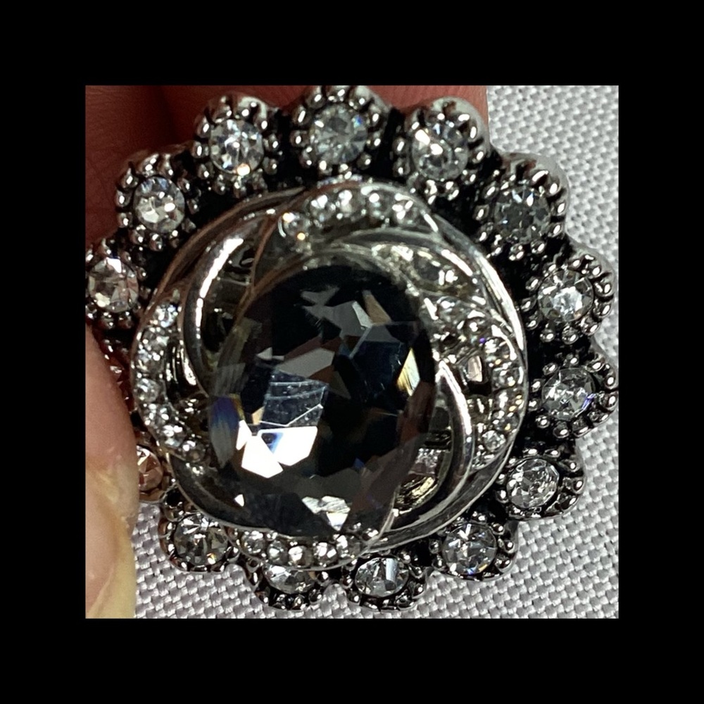 Elegant Silver and Black Crystal Brooch